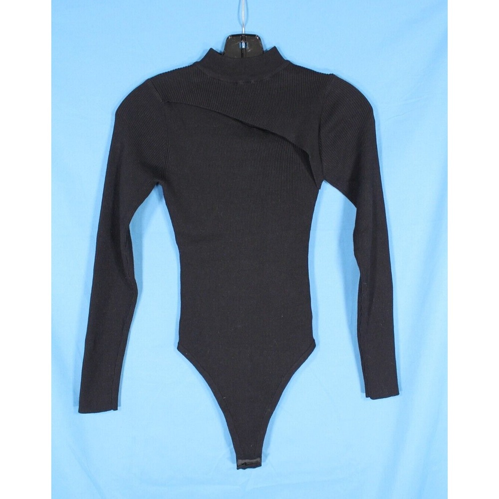 ASTR THE LABEL Ribbed Knit DIAGONAL CUT OUT Snap SWEATER BODYSUIT/TOP Sz XS